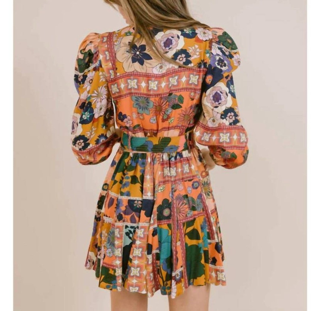 LaRoque Emma Dress Size Medium Coral Cabo Floral Patchwork Boho Mini Retro Mod - Picture 2 of 11